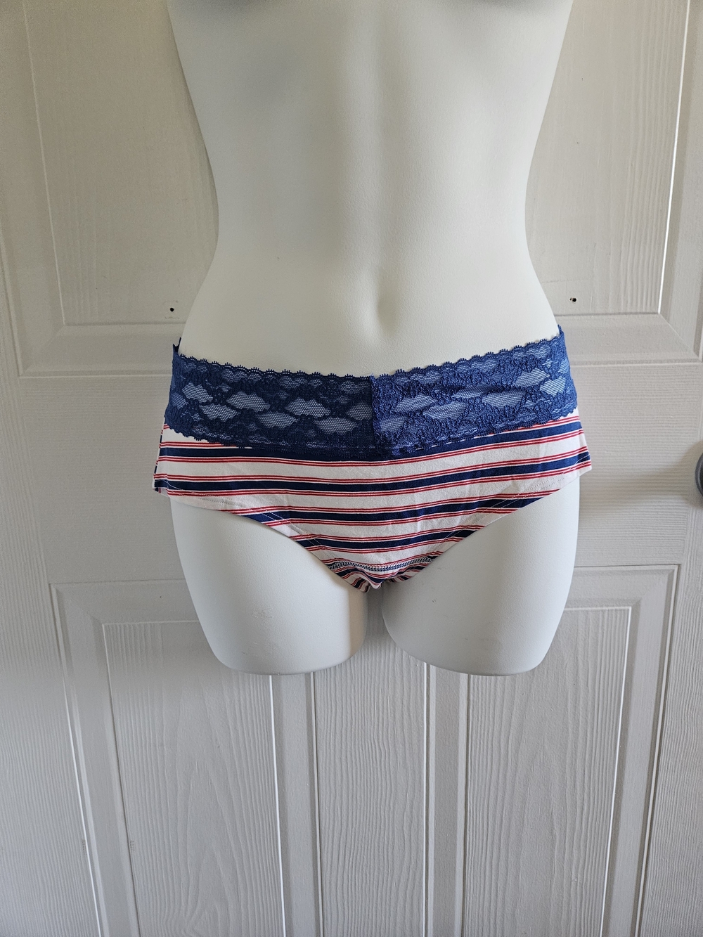 Victoria's Secret Navy Blue Lace & Red-White Stripe Hipster Panty